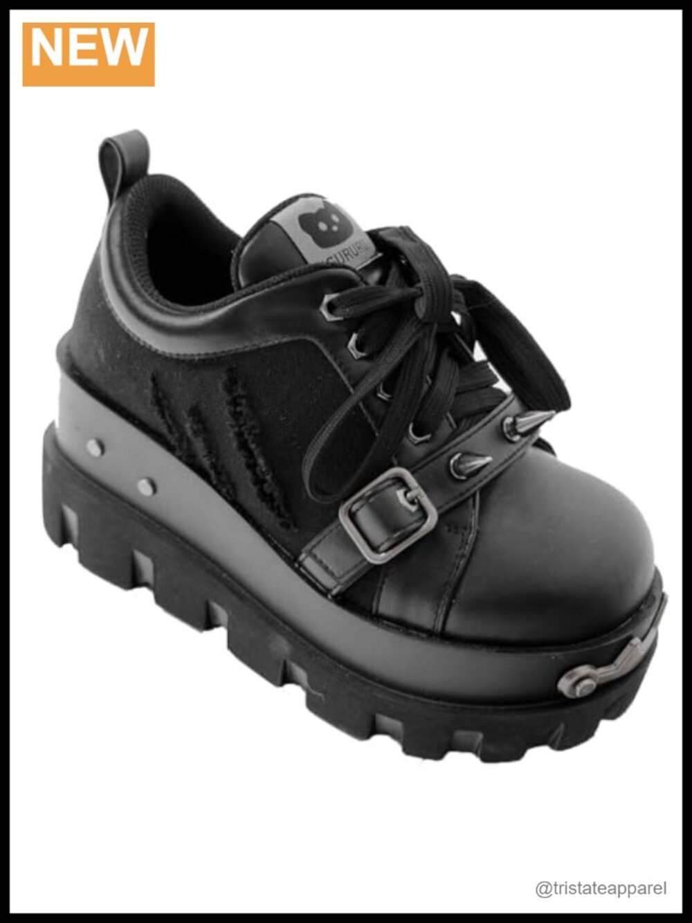 Goth Y2K Platform Combat Boots for Women with Cat Decor 7cm Chunky Sole Lace-Up